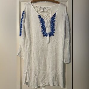 Cute Options Swim Beach Cover Up Blue and White Crochet Size Small